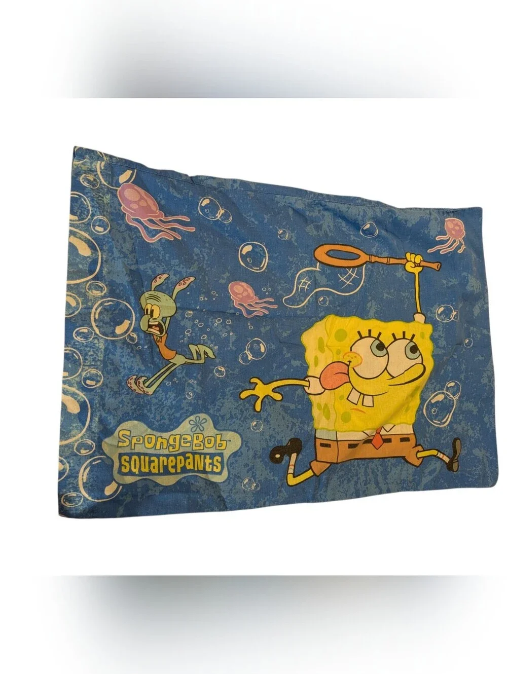 Vintage SpongeBob SquarePants Pillowcase Jellyfish Squidward Blue Kids Bedding